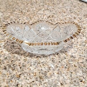 ✨️ Mid-century Textured Glass bowl with gold highlights Vintage Glass